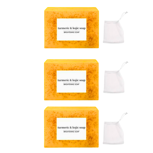 3PCS Turmeric & Kojic Acid Brightening Soap, Kojic Acid Soap, Soap Body Care Body Wash Lemon Flawless Organic with Soap Saver Bags Skin Care Cleansing Comfort Skin Repair Cleanser