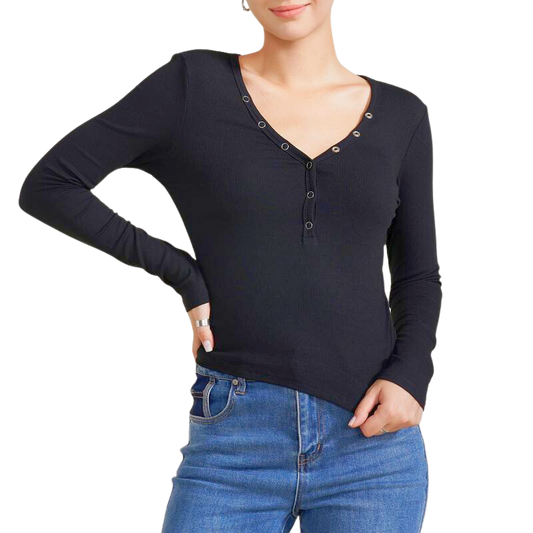 Women's Solid Color Long Sleeve V Neck