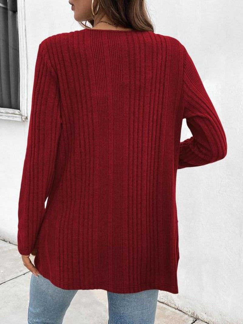 Women's Solid Pocket Ribbed Cardigan