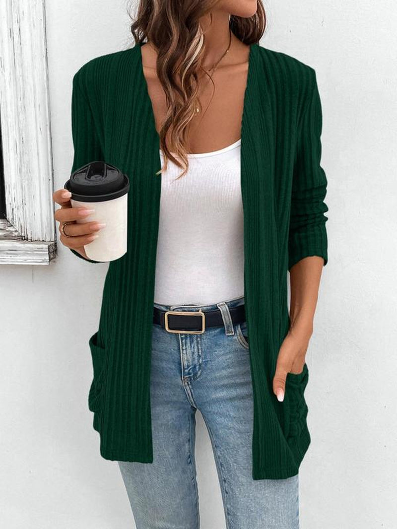 Women's Solid Pocket Ribbed Cardigan