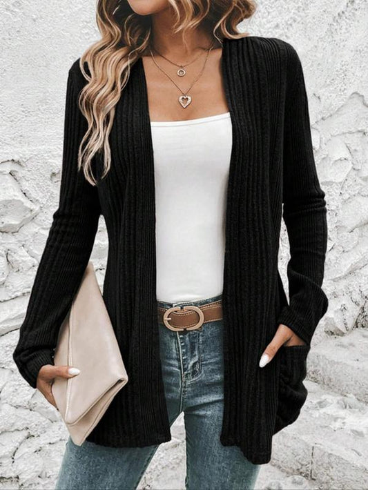 Women's Solid Pocket Ribbed Cardigan