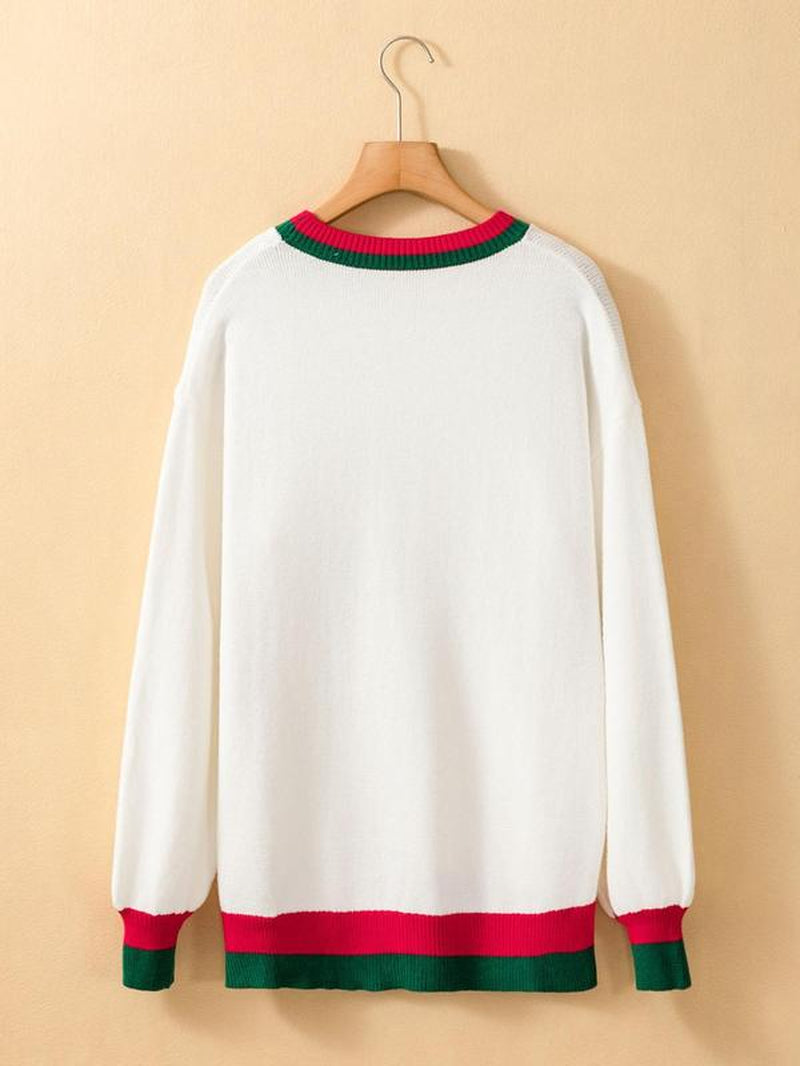 Women'S Colorblock Letter Print Contrast Binding Sweater